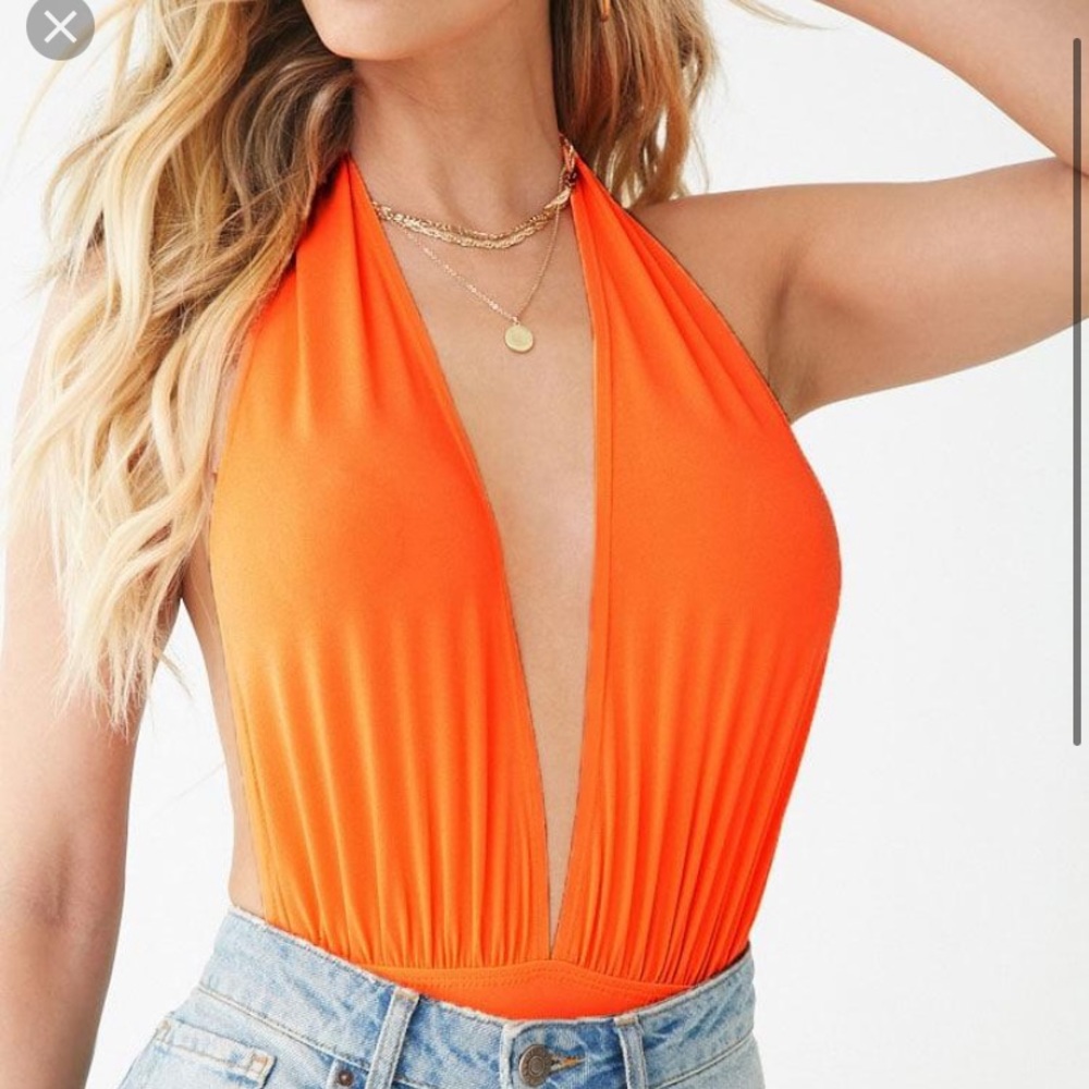 Neon Orange Halter Top Bodysuit